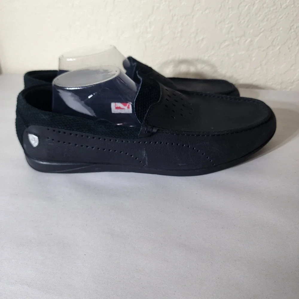 Puma Ferrari Mens Black Leather Driving Loafers Shoes US 12 050140800